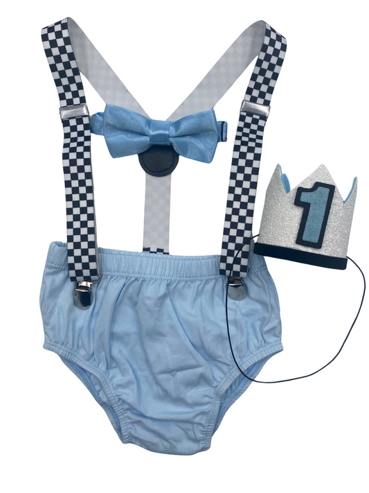 Powder Blue Racing Car Cake Smash Outfit - beecutebaby