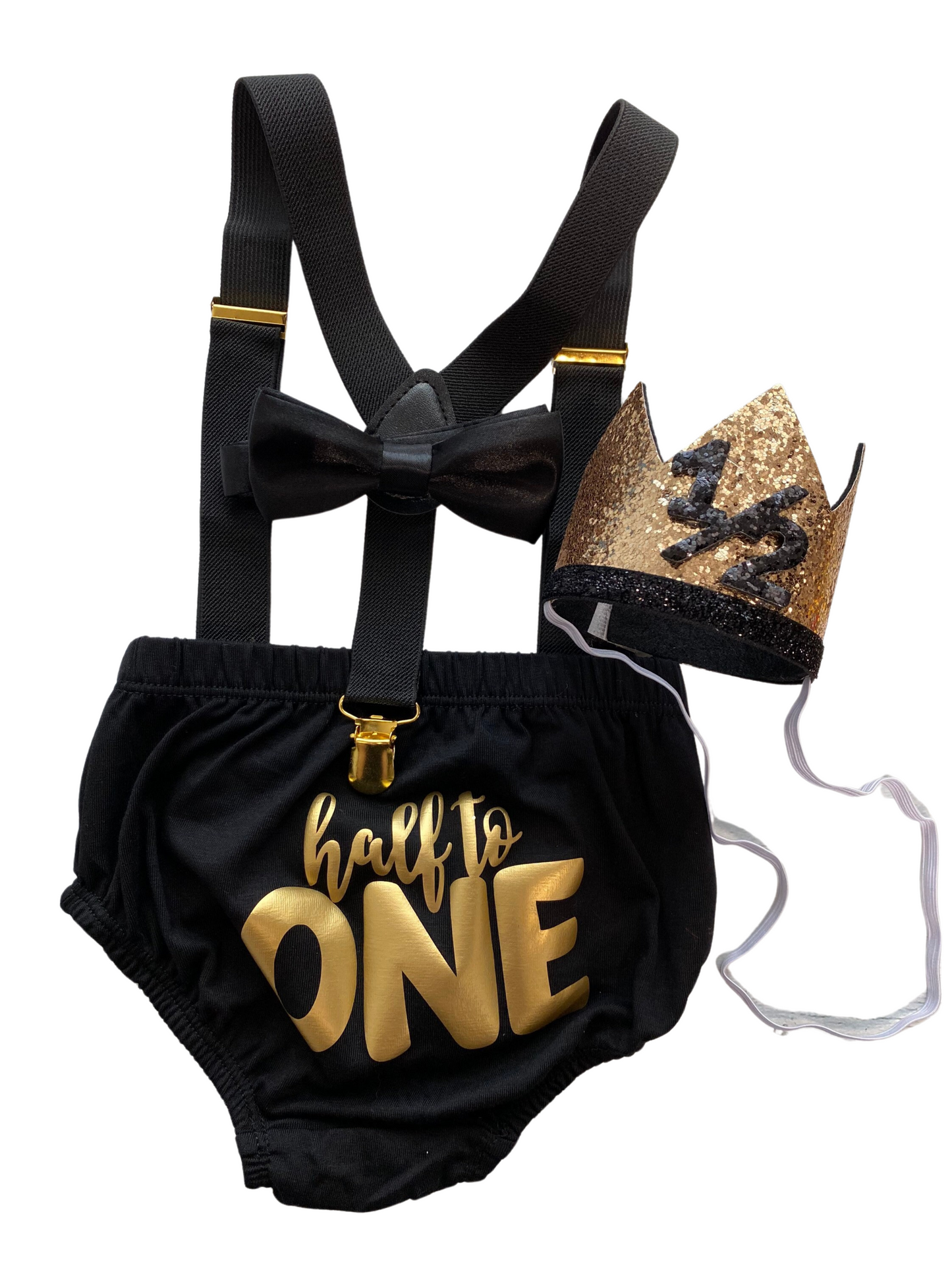 Half to ONE, black Cake Smash Outfit - beecutebaby