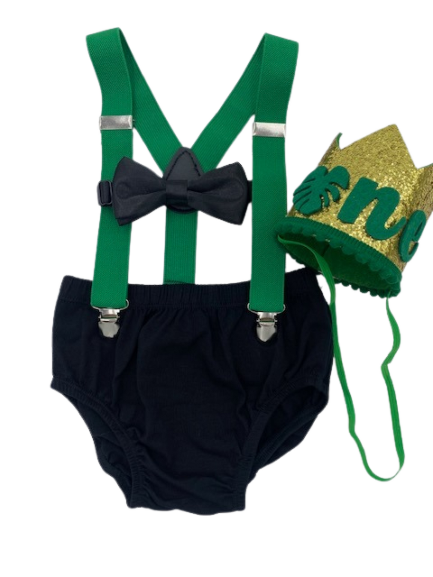 Green and black Cake Smash Outfit - beecutebaby