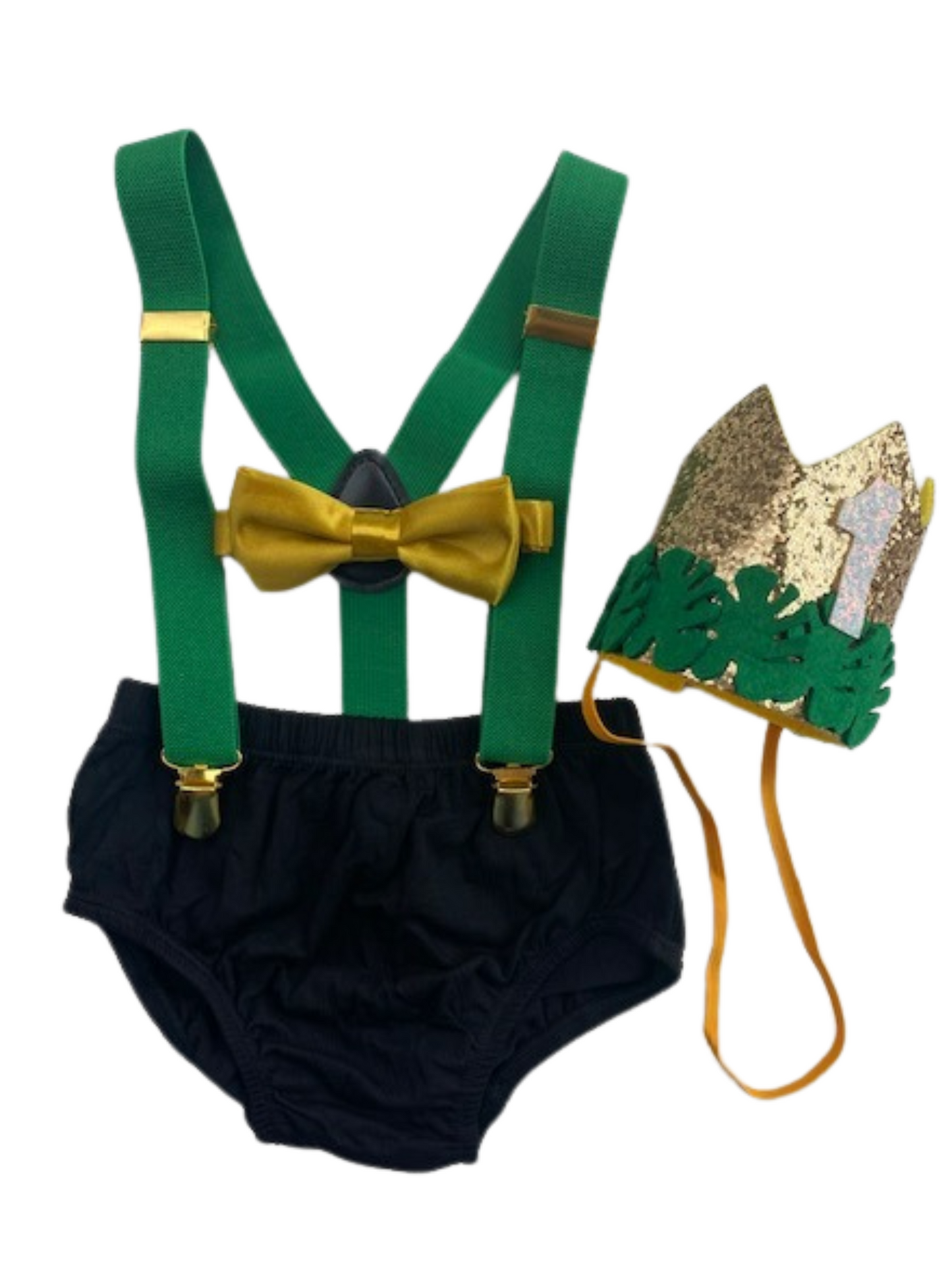 Green, black & Gold Cake Smash Outfit - beecutebaby