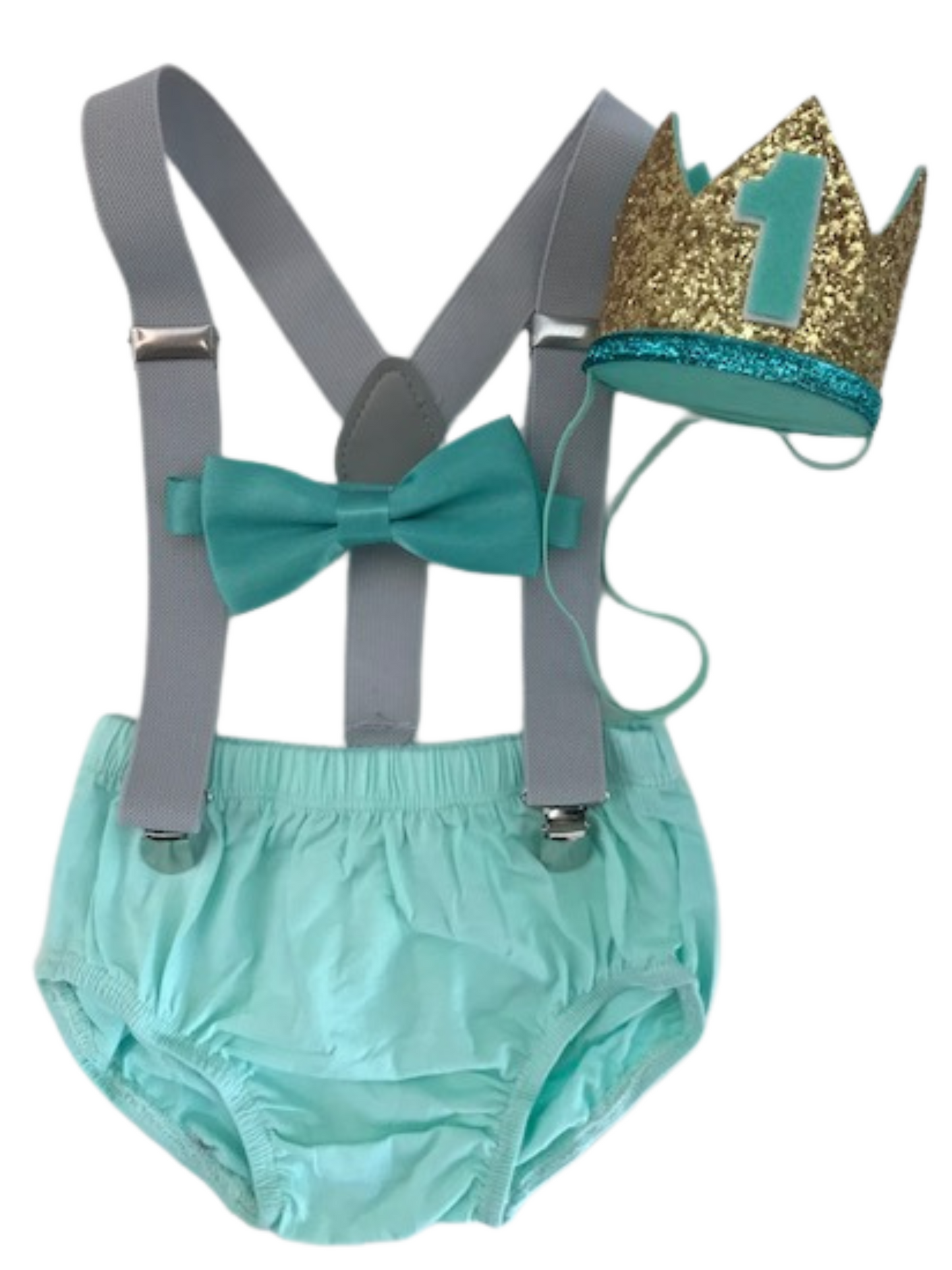 Mint and Light Gray Cake Smash Outfit - beecutebaby