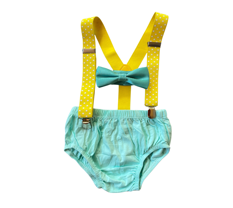 Mint and Yellow polka dot Cake Smash Set - beecutebaby