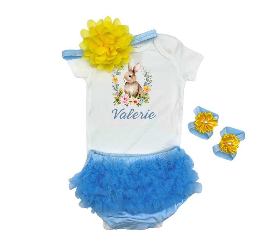 Personalized Easter light blue Baby Girl outfit - beecutebaby