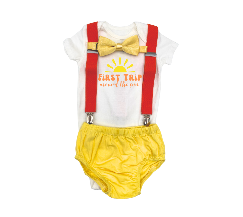 First trio arournd the Sun Baby one birthday outfit - beecutebaby