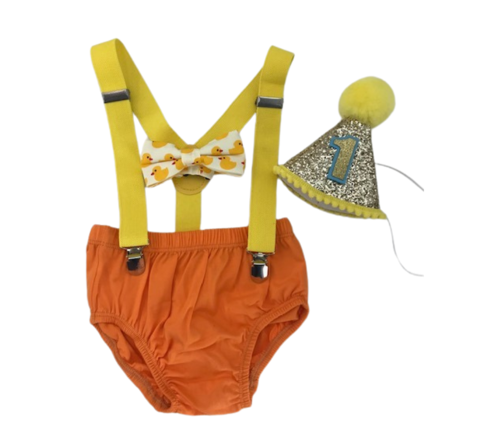 Orange Duck Theme Smash Cake Outfit - beecutebaby