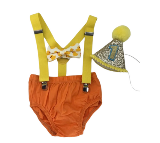 Orange Duck Theme Smash Cake Outfit - beecutebaby