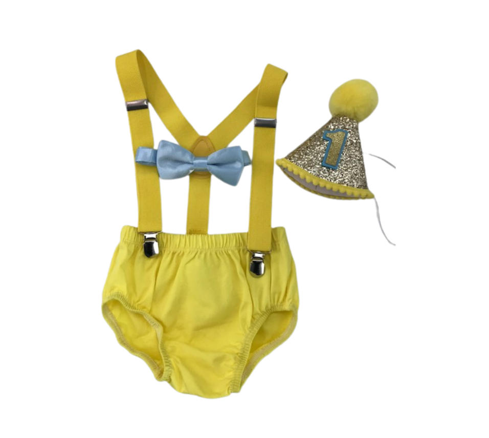 Bright yellow & Powder Smash Cake Outfit - beecutebaby
