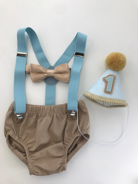 Tan & Aqua Cake Smash Outfit - beecutebaby