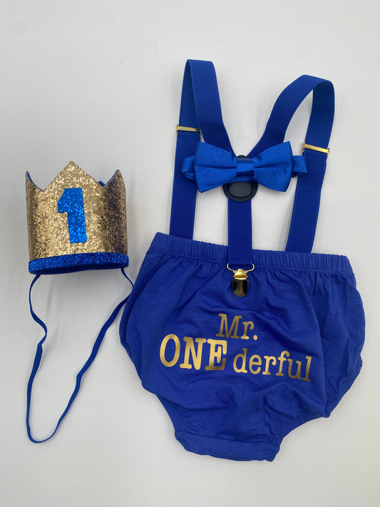 Royal Blue Mr ONEderful Smash Outfit - beecutebaby