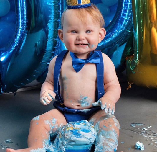Baby Boy Cake Smash Royal & Gold Outfit - beecutebaby