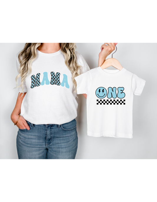Checkered Mama, Dada and family tshirt, black and blue checkered t-shirt, cool dude - beecutebaby