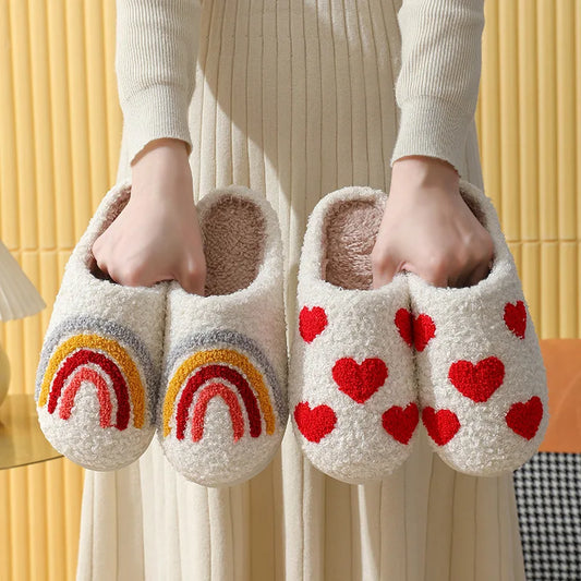 Colorful Rainbow Plush Slippers for Women