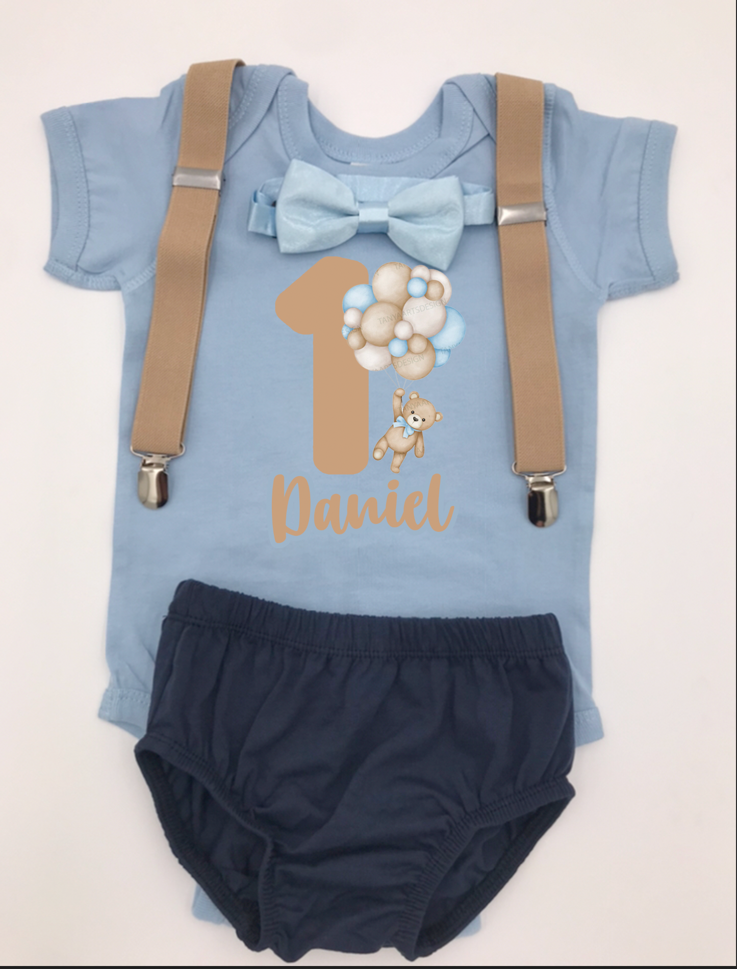 Personalized Bear Baby one birthday outfit - beecutebaby