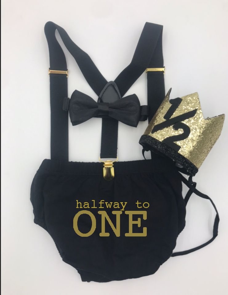 Halfway to ONE, black Cake Smash Outfit - beecutebaby