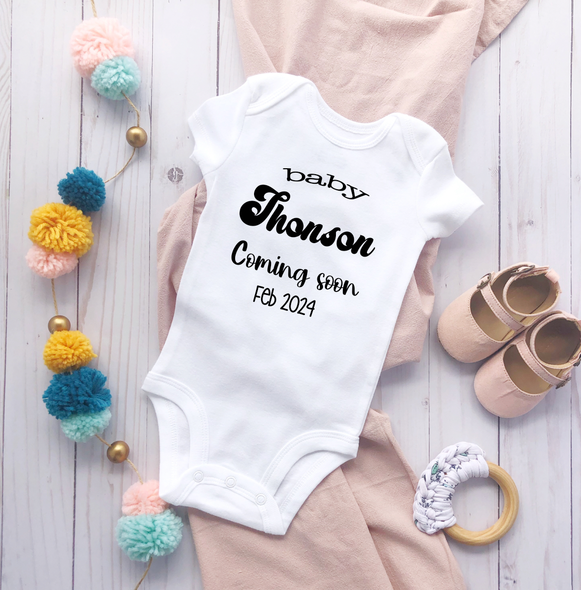 Personalized Last Name Announcement Baby Bodysuit - beecutebaby