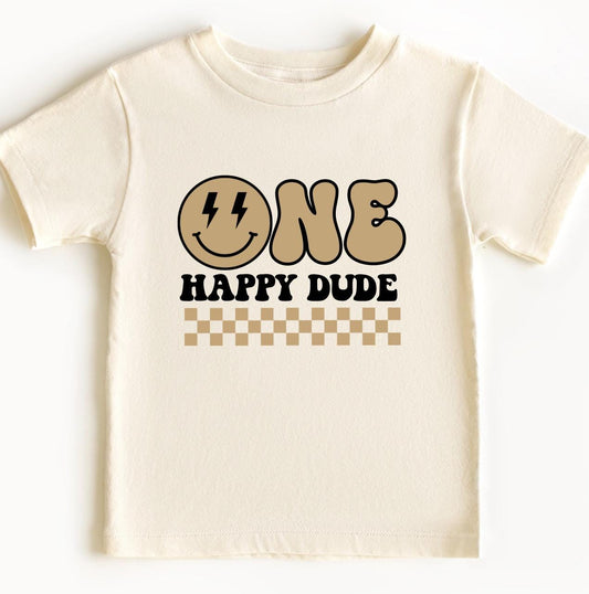 One Happy dude toddler baby t-shirt,1st birthday,neutral color.