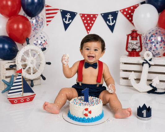 Nautical Cake Smash Outfit, Personalized First Birthday Outfit, Birthday Photo Set by Bee Cute Baby