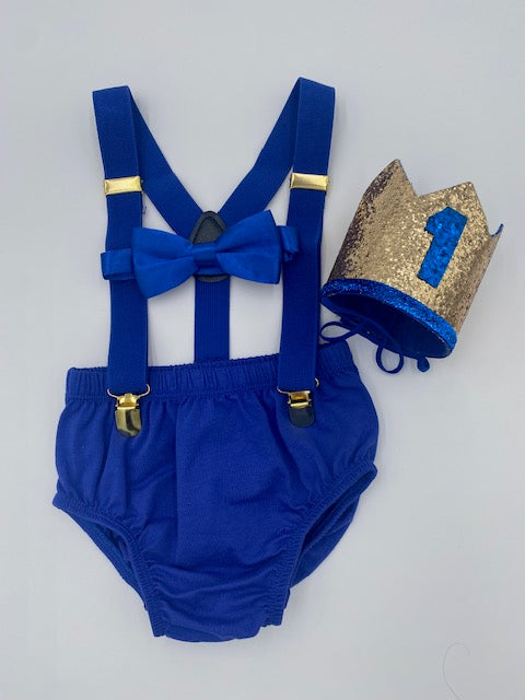 Baby Boy Cake Smash Royal & Gold Outfit - beecutebaby