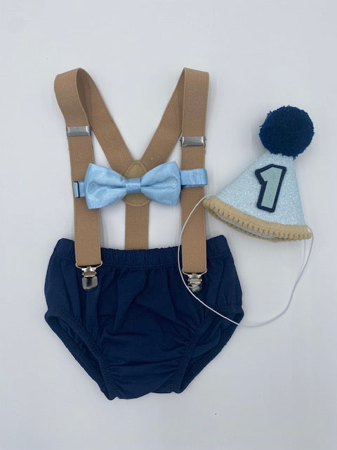 Navy & Tan Cake Smash Outfit - beecutebaby