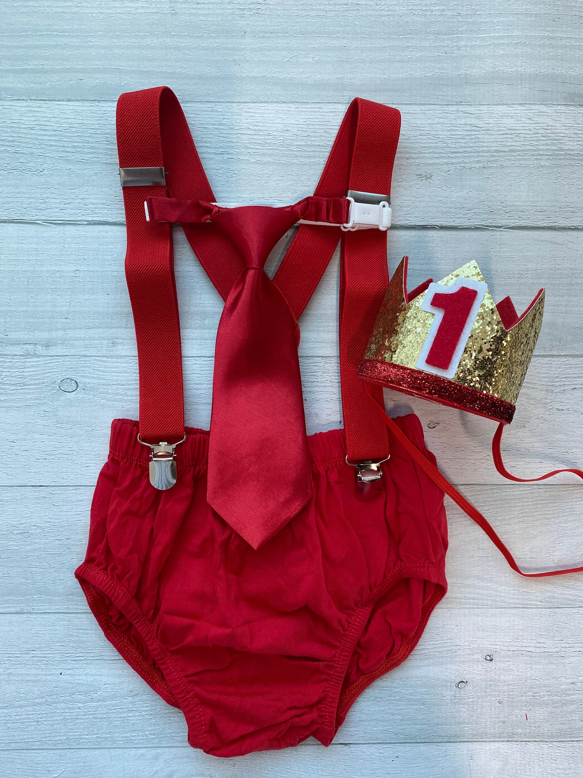 Red & Gold Cake Smash Outfit - beecutebaby