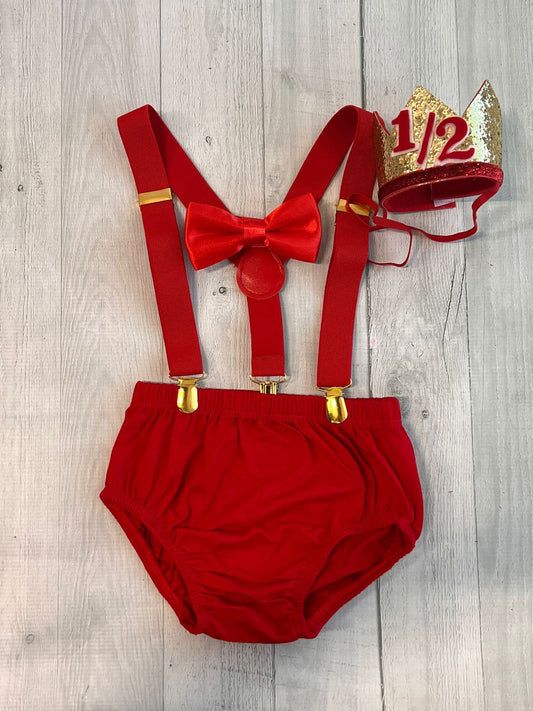 Half Birthday red & Gold Cake Smash - beecutebaby