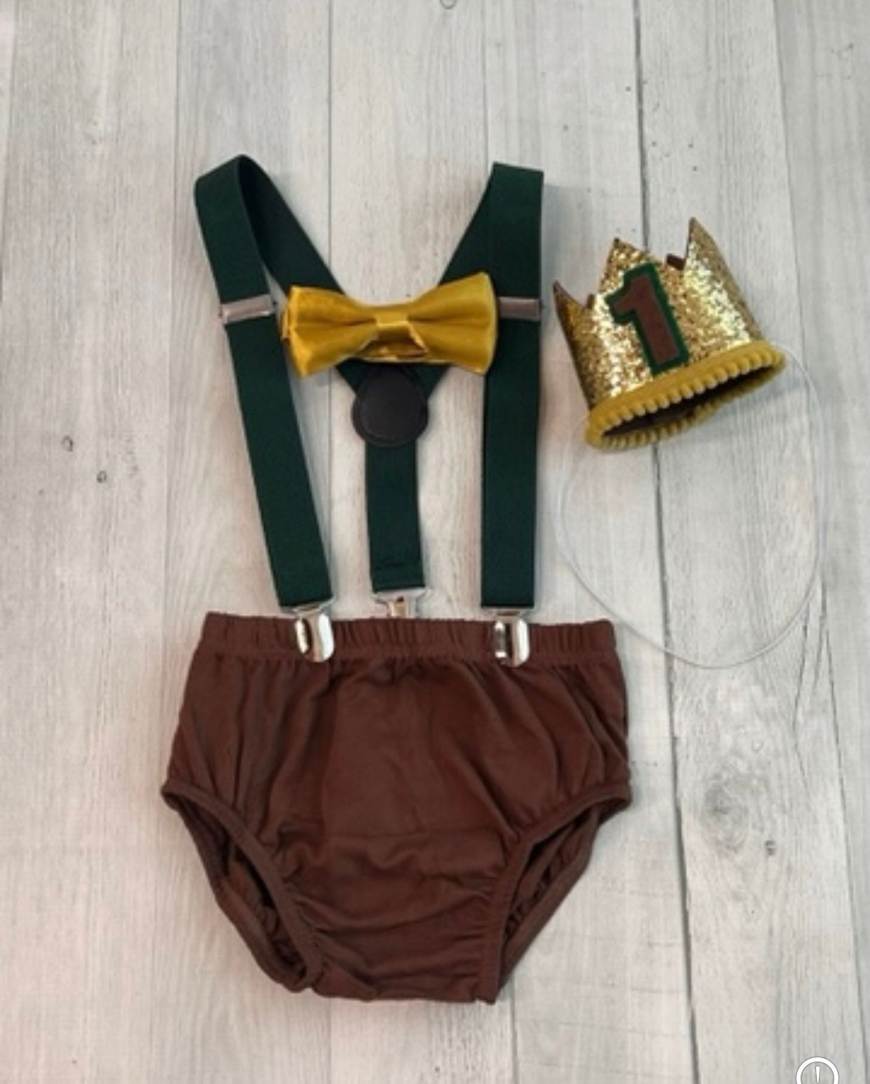 Brown & Pine Green Gold Wild One Outfit - beecutebaby
