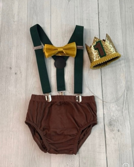 Brown & Pine Green Gold Wild One Outfit - beecutebaby