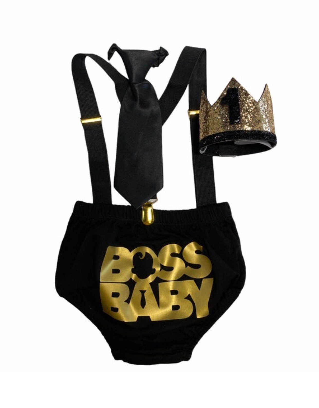 Boss Baby inspired All Black Cake Smash Outfit - beecutebaby