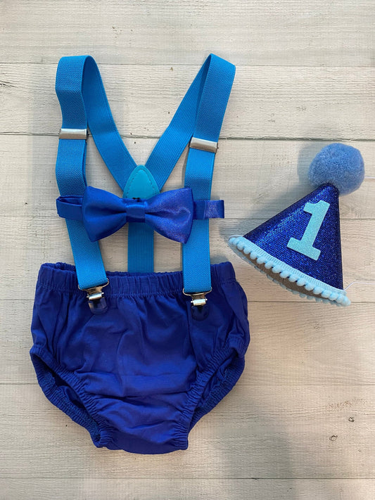 Royal blue & Turquoise Smash Cake Outfit - beecutebaby