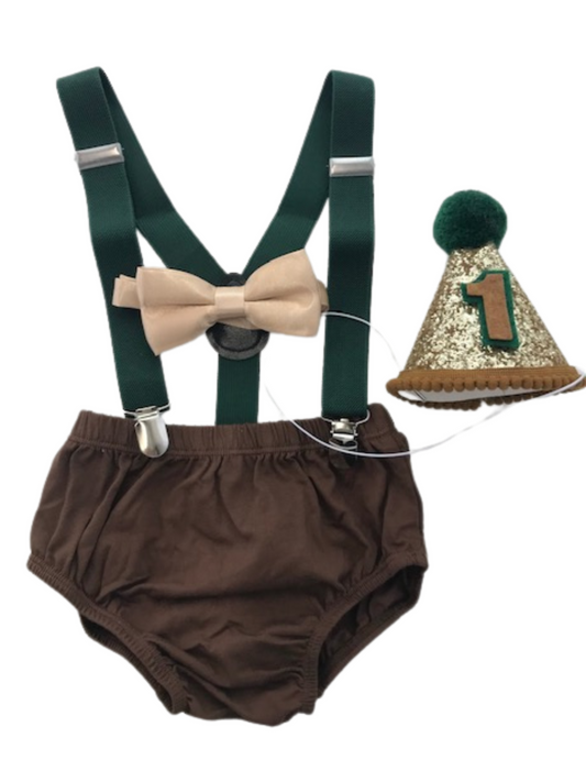 Brown & Pine Green Smash Cake Outfit