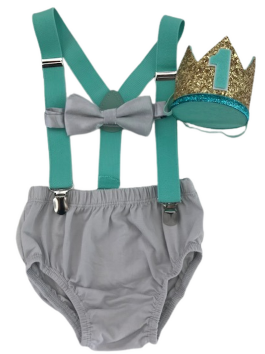 Light Gray and Mint Cake Smash Outfit