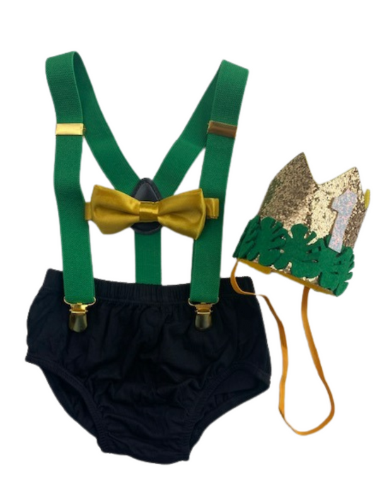 Green, black & Gold Cake Smash Outfit