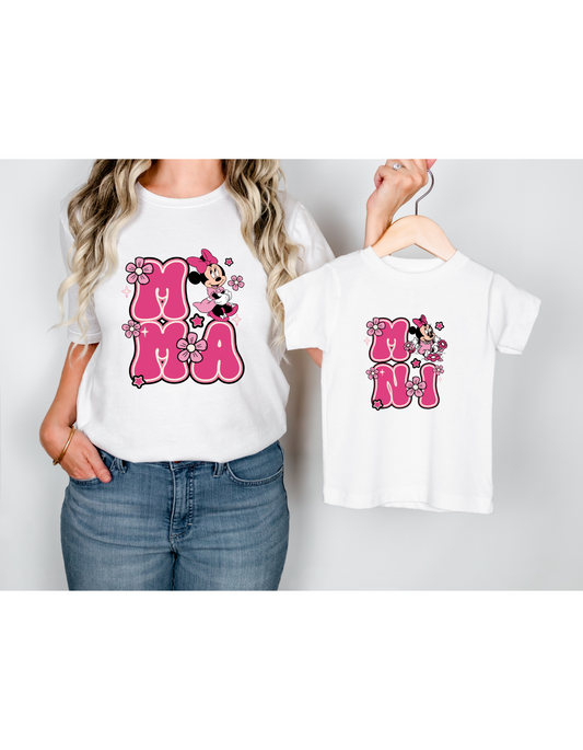 White t-shirt matching mama and daughter minnie - beecutebaby