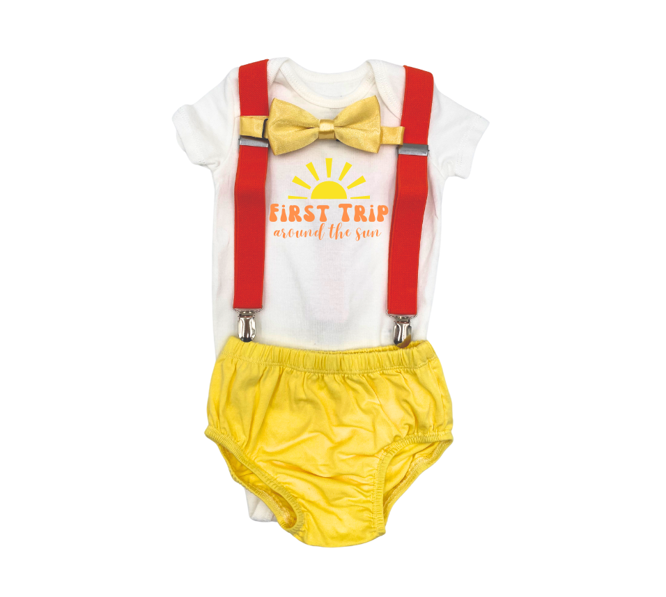 First trio arournd the Sun Baby one birthday outfit