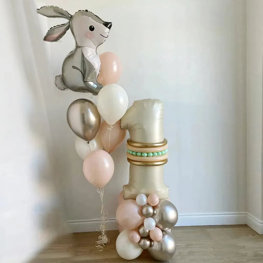 25pcs 40Inch 1-9 Cream Number Balloons Set Easter Rabbit Foil Helium Ball Kids Birthday Baby Shower Wedding Party Decoration