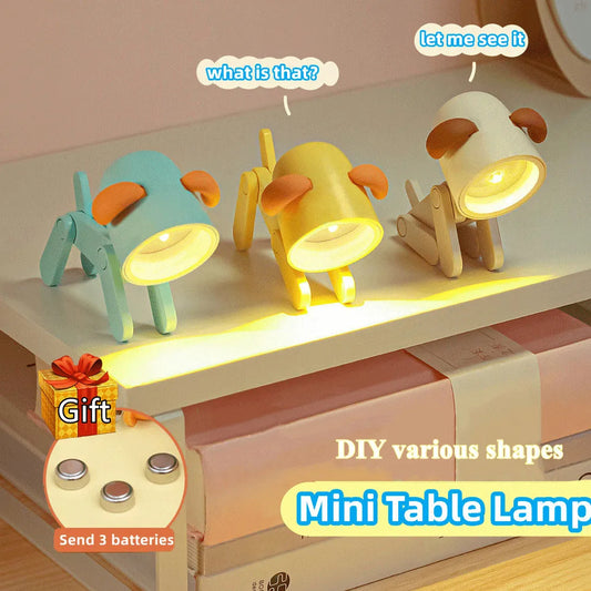 LED Mini Night Light Cute Dog Deer Foldable Desk Lamps Desktop Ornament Book Light Kids Room Bedside Bedroom Decor Holiday Gifts