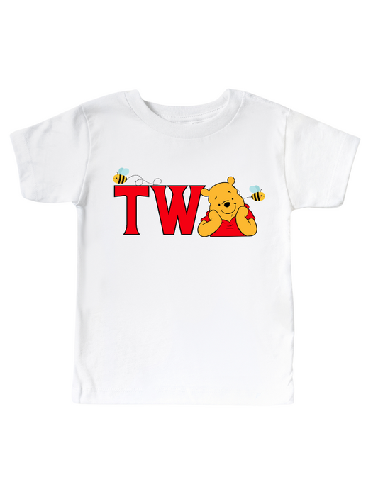 Two Birthday Winnie Pooh toddler baby t-shirt,2nd birthday, toddler birthday, white birthday t-shirt. - beecutebaby