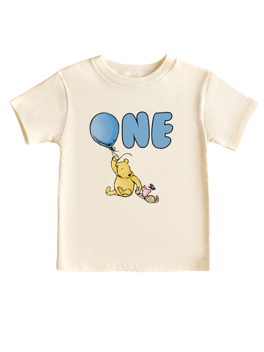 One Birthday Ballon Winnie Pooh toddler baby t-shirt,1st birthday, white birthday t-shirt. - beecutebaby