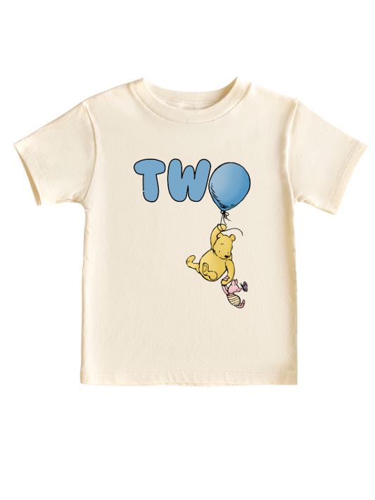 Two Birthday Ballon Winnie Pooh toddler baby t-shirt, birthday, toddler birthday, white birthday t-shirt. - beecutebaby