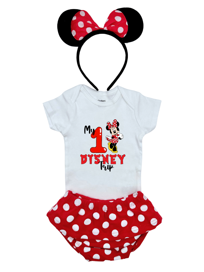 My First disney trip, soft and comfortable baby girl outfit, skirt and bodysuit Minnie Mouse baby Polka dot diaper/skirt - beecutebaby