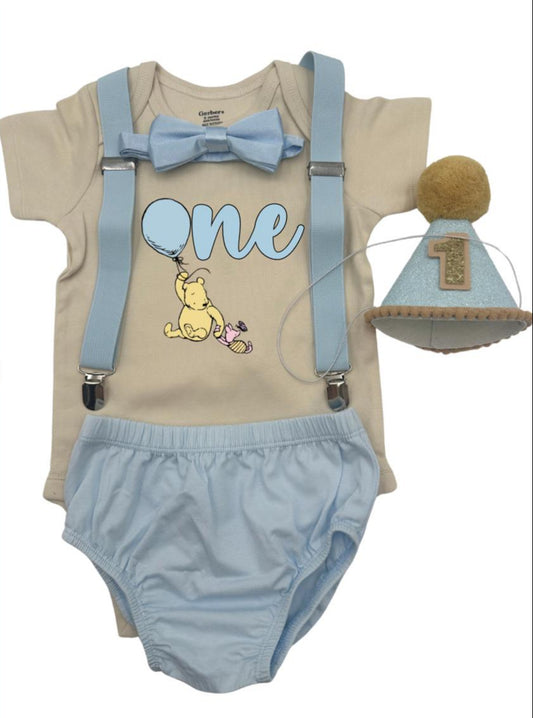 Winnie Pooh First Birthday Baby boy One Theme Smash the Cake Outfit Boy Birthday