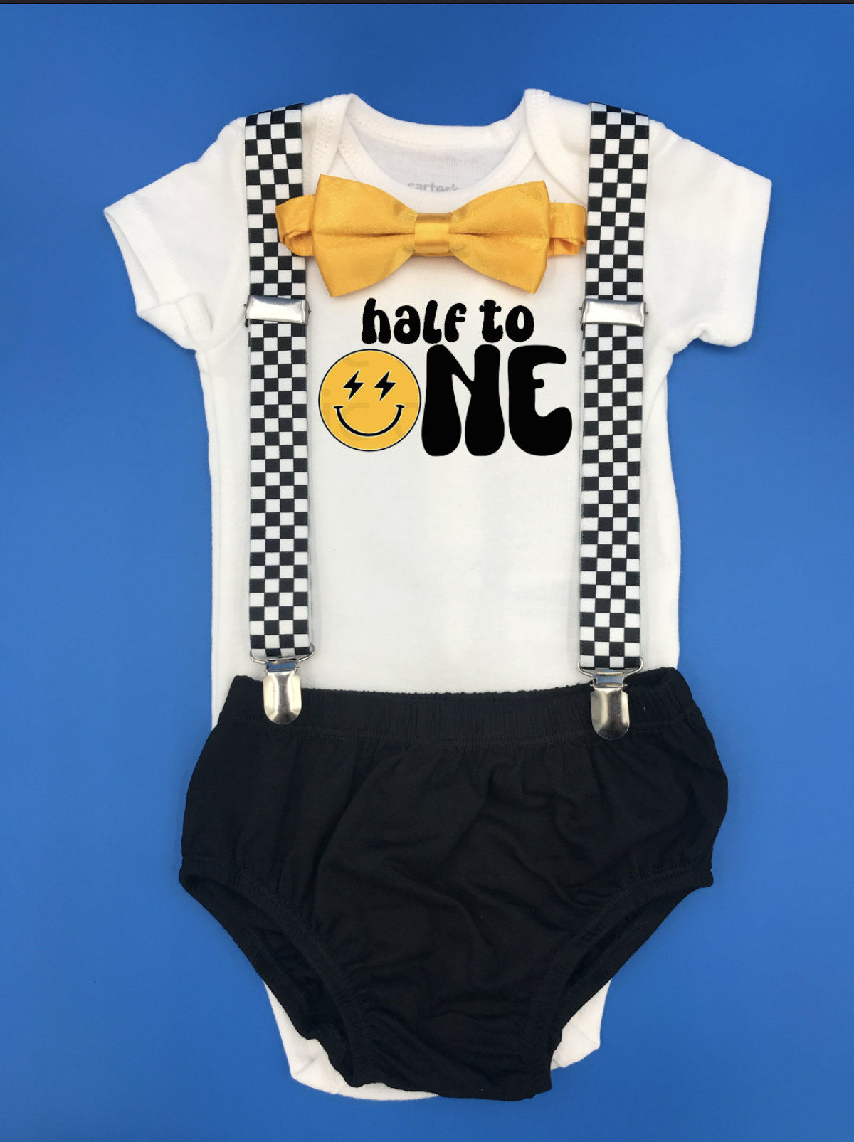 Half to One Theme Smash the Cake Outfit Boy Birthday Outfit 4 Piece Set, baby boy bodysuit happy dude