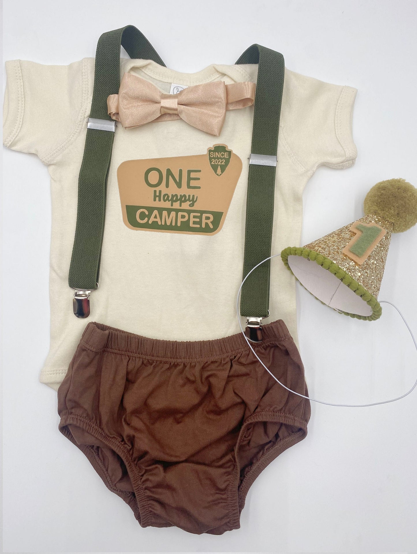 One Happy Camper First Birthday Baby boy Wild One Theme Smash the Cake Outfit Boy Birthday Outfit 5 Piece Set - beecutebaby