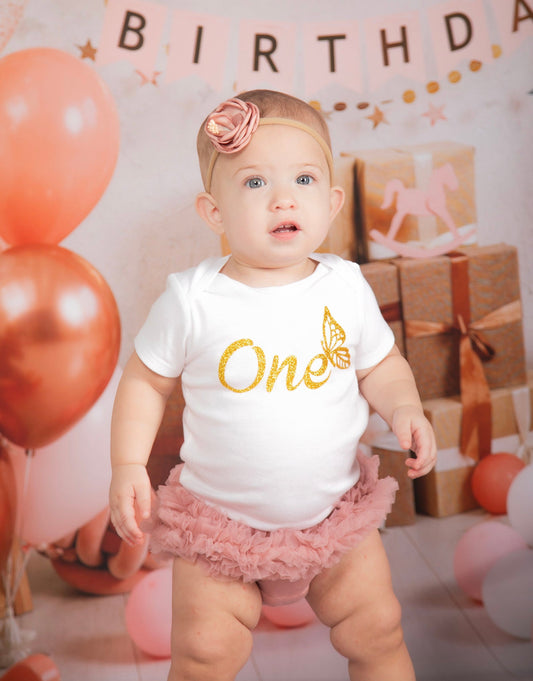 One year baby girls outfit, butterfly glitter bodysuit baby first birthday photoshoot one year old clothe - beecutebaby