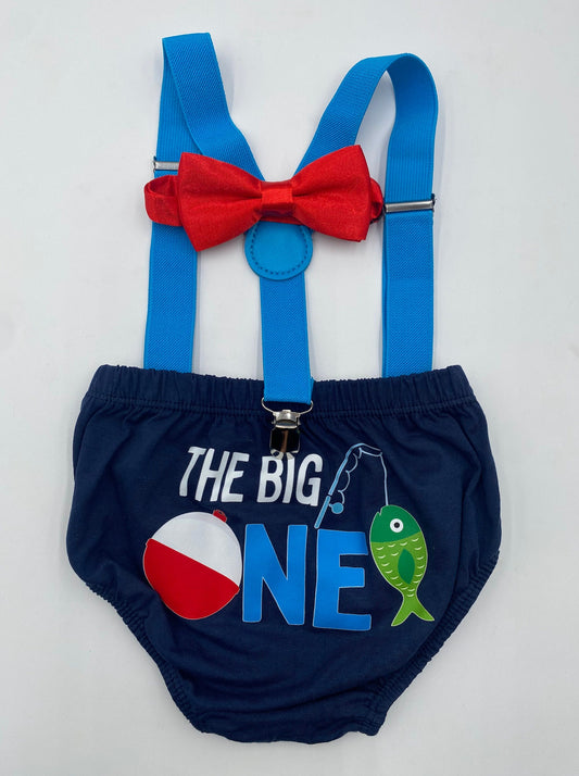 Big One theme Smash Cake Outfit Boy Birthday Outfit 3 Piece Set Diaper Cover, Suspenders and Birthday crown - beecutebaby