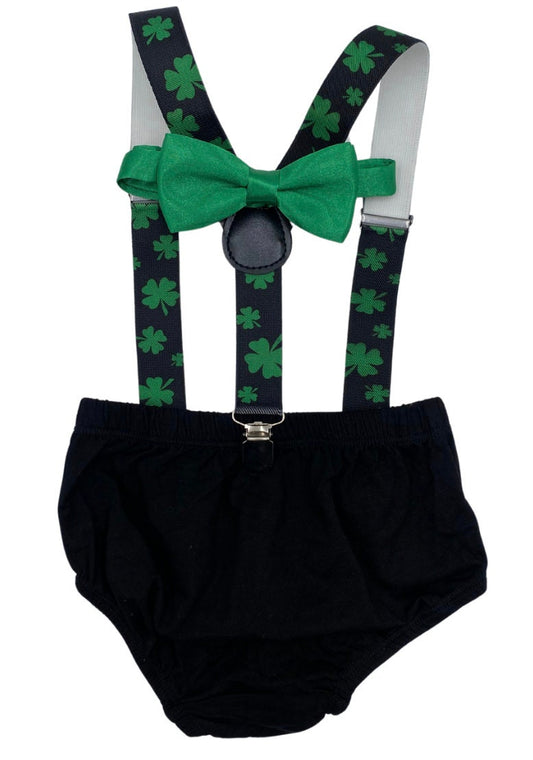 Baby Boy San Patricks Smash Cake Outfit Boy Birthday Photoshoot 3 Piece Set Diaper Cover, Suspenders and bowtie