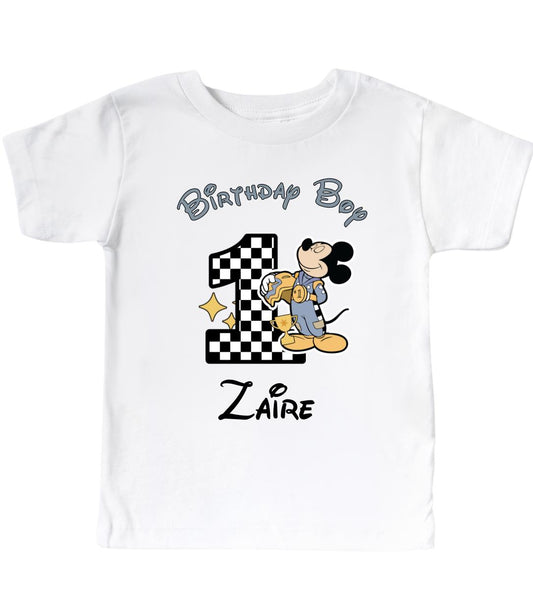 Racing car Mickey Safari toddler baby t-shirt,1st birthday, toddler  birthday , white birthday t-shirt, birthday personalized t-shirt.