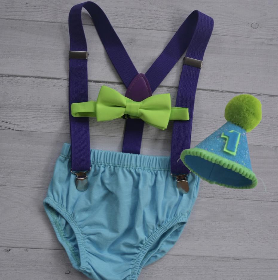 Monster Cake Smash Outfit for Baby Boy | First Birthday Monster Theme Set | Suspenders & Bow Tie Birthday Outfit | 1st Birthday Photo Outfit by Bee Cute Baby