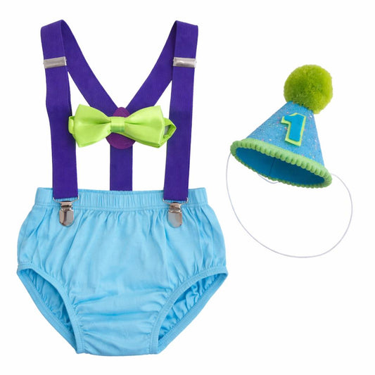 Monster Cake Smash Outfit for Baby Boy | First Birthday Monster Theme Set | Suspenders & Bow Tie Birthday Outfit | 1st Birthday Photo Outfit by Bee Cute Baby