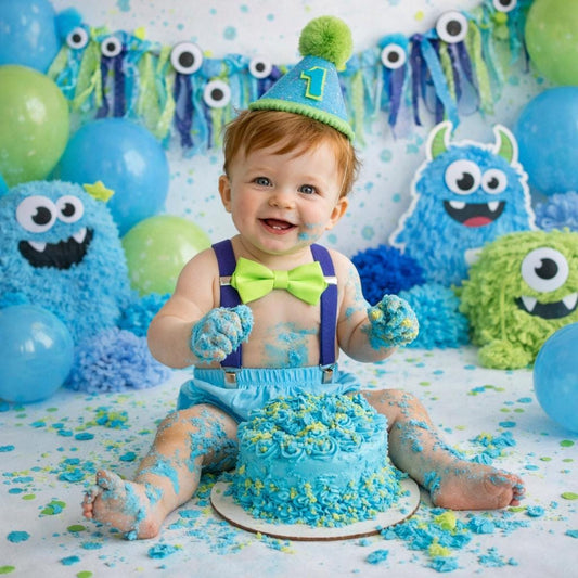 Monster Cake Smash Outfit for Baby Boy | First Birthday Monster Theme Set | Suspenders & Bow Tie Birthday Outfit | 1st Birthday Photo Outfit by Bee Cute Baby
